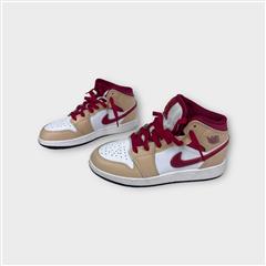 Air Jordan 1 Mid White Onyx Light Curry Beige Red Size 5Y 554725-201